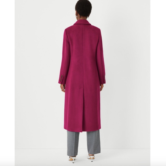 ANN TAYLOR Wool Blend Long Chesterfield Coat Magenta Purple Size Medium - Picture 2 of 14